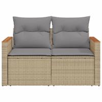 Tuinbank 2-zits met kussens poly rattan beige - thumbnail