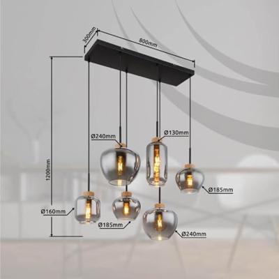 Globo 6-lichts hanglampMatt zwart met hout - 15549-6H