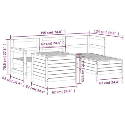 5-delige Loungeset massief grenenhout wit