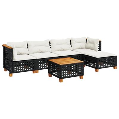 6-delige Loungeset met kussens poly rattan zwart - thumbnail