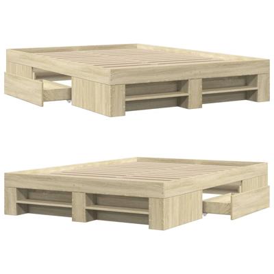 Bedframe bewerkt hout sonoma eikenkleurig 135x190 cm