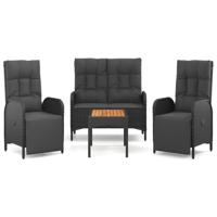 4-delige Tuinset met kussens poly rattan zwart - thumbnail