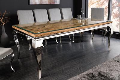 Design eettafel MODERN BAROK 200 cm naturel chroom teakhouten roestvrijstalen blad - 6044363
