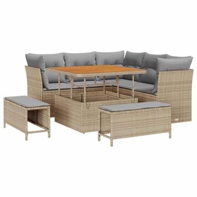 Tuinbankenset 8 pcs Beige poly rattan