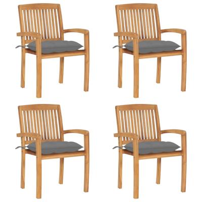 Tuinstoelen stapelbaar 4 st met kussens massief teakhout