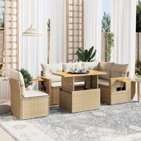 6-delige Loungeset met kussens poly rattan beige - thumbnail