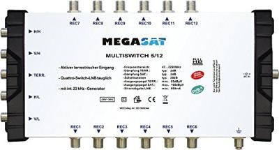 MegaSat 0600205 Satelliet multiswitch Ingangen (satelliet): 5 (4 satelliet / 1 terrestrisch) Aantal gebruikers: 12