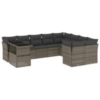 10-delige Loungeset met kussens poly rattan grijs - thumbnail