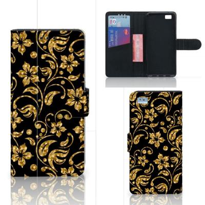 Huawei Ascend P8 Lite Hoesje Gouden Bloemen Huawei Ascend P8 Lite Hoesje Gouden Bloemen