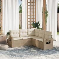 5-delige Loungeset met kussens poly rattan beige - thumbnail