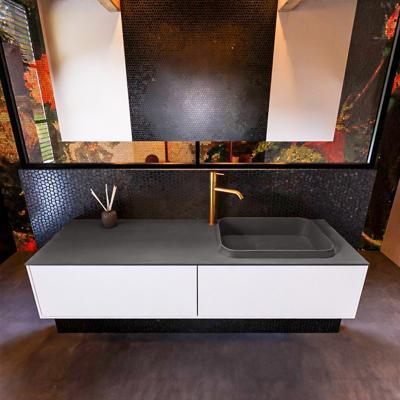 Badkamermeubelset Mondiaz Erin 150 cm met 2 Lades met RIDGE Wastafel Rechts Dark grey met 1 kraangat Greeploos Mat Talc Badkamermeubelset Mondiaz Erin 150 cm met 2 Lades met RIDGE Wastafel Rechts Dark grey met 1 kraangat Greeploos Mat Talc