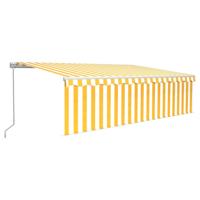Luifel handmatig uittrekbaar met rolgordijn 5x3 m geel en wit - thumbnail