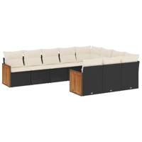 10-delige Loungeset met kussens poly rattan zwart - thumbnail