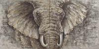 Schilderij - Handgeschilderd - Olifant op olieverf, 2 delen, 3 maten - thumbnail