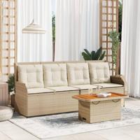 3-delige Loungeset met kussens poly rattan beige - thumbnail