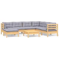 8-delige Loungeset met grijze kussens massief grenenhout - thumbnail