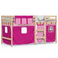 Kinderhoogslaper met gordijnen 80x200 cm grenenhout roze - thumbnail