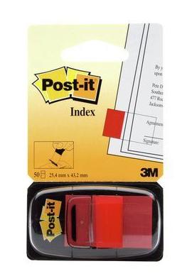Post-it index standaard, ft 24,4 x 43,2 mm, houder met 50 tabs, rood