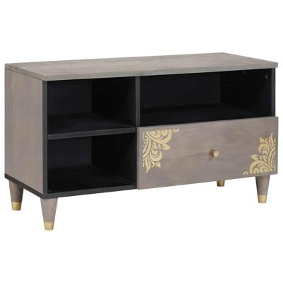 TV-kast Grijs en Goud 80 x 33.5 x 46 cm Massief mangohout