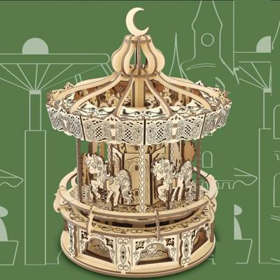 PlayfulMario Carrousel met muziek Houten Modelbouwset 274 Onderdelen Modelbouw