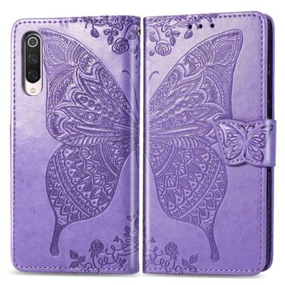 Voor Xiaomi 9 Pro Butterfly Love Flower reliëf horizontale Flip lederen draagtas met beugel Lanyard Card slot portemonnee (licht paars)