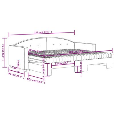 Slaapbank onderschuifbed matrassen 90x200cm fluweel donkergroen