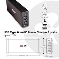 Club 3D USB Type A and C Power Charger, 5 ports up to 111W oplader - thumbnail