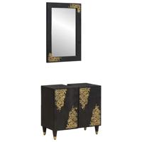 Badkamerkastenset Wandgemonteerd 2 pcs Zwart Massief Mango Hout - thumbnail