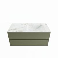MONDIAZ VICA-DLUX 110cm badmeubel onderkast Army 2 lades. Inbouw wastafel CLOUD rechts 1 kraangat, kleur Frappe. - thumbnail