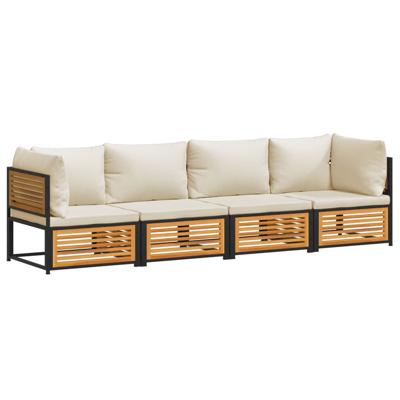 4-delige Loungeset met kussens massief acaciahout - thumbnail