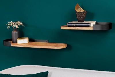 Moderne set van 2 wandplanken PURE NATURE 60cm zwart mangohout massief metaal handgemaakt - 44307