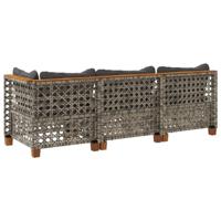 Tuinbank 3-zits met kussens poly rattan grijs - thumbnail