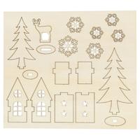 Creotime houten figuren boom/ hert bruin 17 cm - thumbnail