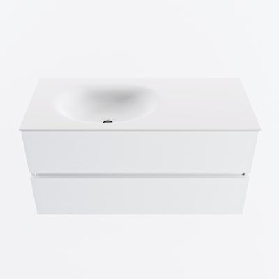 MONDIAZ VICA 100cm badmeubel onderkast Talc 2 lades. Wastafel MOON links 1 kraangat, kleur Talc.