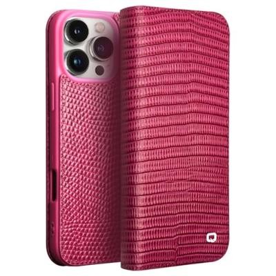 Qialino iPhone 16 Pro hoesje - Leren bookcase - Croco Roze Qialino iPhone 16 Pro hoesje - Leren bookcase - Croco Roze