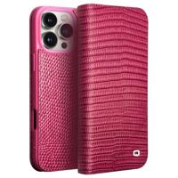 Qialino iPhone 16 Pro hoesje - Leren bookcase - Croco Roze - thumbnail
