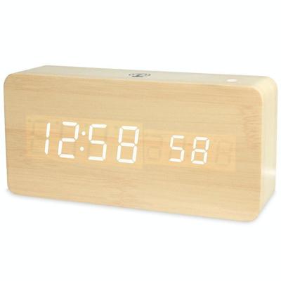 LT-1035 LED Display Digitale APP Smart Wekker (Witte Lamp Bamboe Hout)