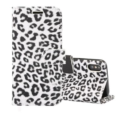 Luipaard patroon horizontale Flip lederen case voor iPhone XS met houder & kaartsleuven (wit)