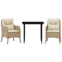 3-delige Tuinset met kussens poly rattan beige - thumbnail