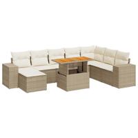 9-delige Loungeset met kussens poly rattan acacia beige - thumbnail