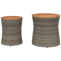 Tuinbijzettafels 2 st met houten blad poly rattan grijs - thumbnail