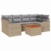 Tuinbankenset met kussen 7 pcs Beige poly rattan - thumbnail