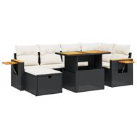 7-delige Loungeset met kussens poly rattan zwart - thumbnail