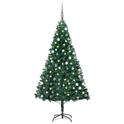 VidaXL Kunstkerstboom met verlichting en kerstballen 150 cm pvc groen
