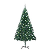 VidaXL Kunstkerstboom met verlichting en kerstballen 150 cm pvc groen - thumbnail