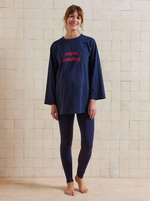 2-delige pyjama voor zwangere vrouwen "mon amour" marineblauw