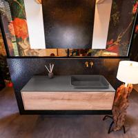 Badkamermeubelset Mondiaz Erin 120 cm met 1 Lade met RIDGE Wastafel Rechts Dark grey Zonder Kraangaten Greeploos Mat Washed Oak - thumbnail