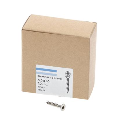 Hoenderdaal Spaanplaatschroef Rvs-A2 Platkop voldraad Torx TX25 5.0X30 | 200 stuks - 0206.30.41203 Hoenderdaal Spaanplaatschroef Rvs-A2 Platkop voldraad Torx TX25 5.0X30 | 200 stuks - 0206.30.41203