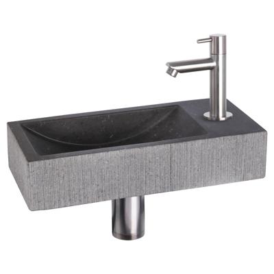 Fonteinset Differnz Ribble Natuursteen 38x18x8 cm Zwart Met Rechte Kraan Mat Chroom Differnz