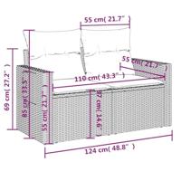 9-delige Loungeset met kussens poly rattan lichtgrijs - thumbnail